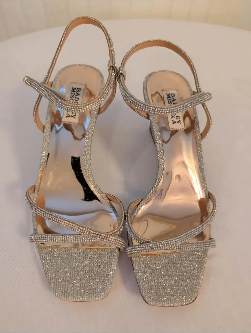 Badgley Mischka Silver Glitter Bridal Sparkle  Wedge Sandals 8.5